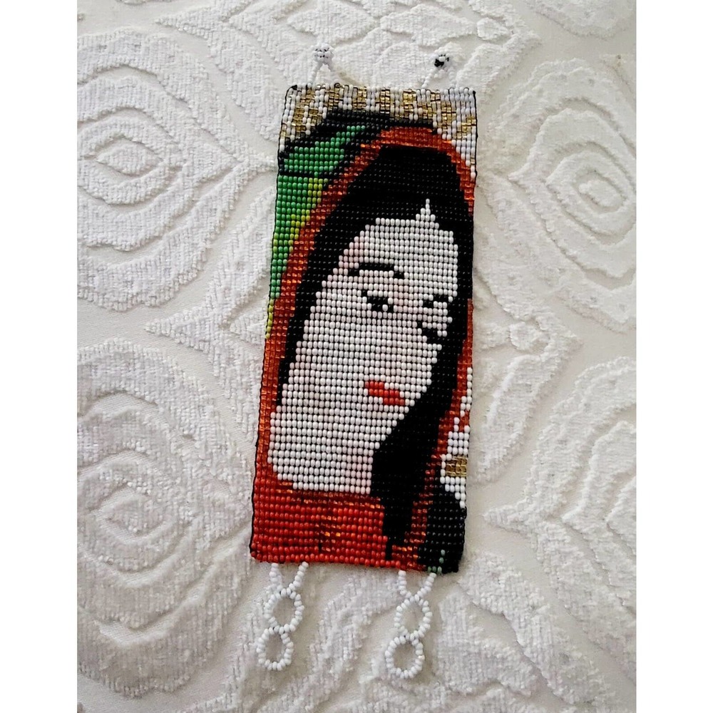 Huichol Beaded Lady Of Guadalupe Wide Cuff 6¼" Handcrafted In Mexico